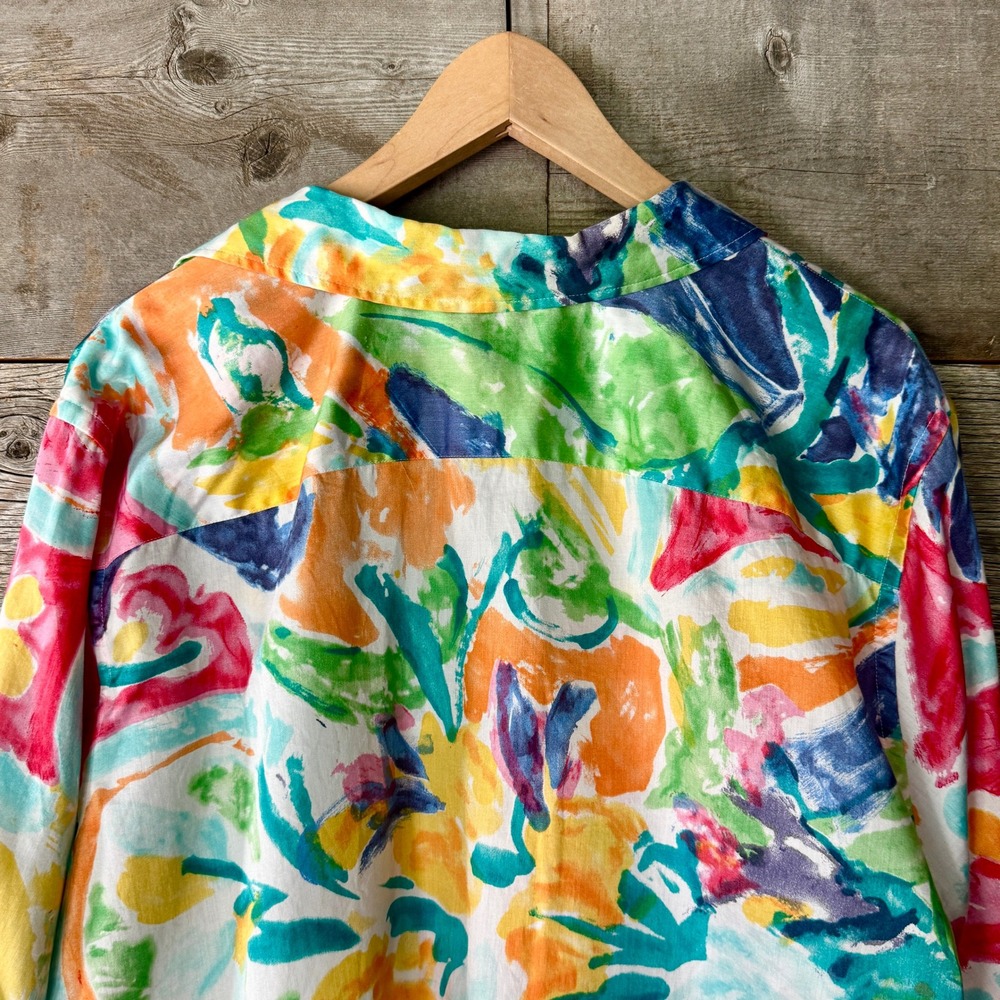 Lauren Ralph Lauren Floral Watercolor Cotton Popover Top 3X Multi Light Flowy - Picture 7 of 7